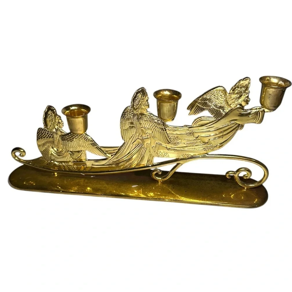 Vintage Brass Angel Trio gold Candle Holder